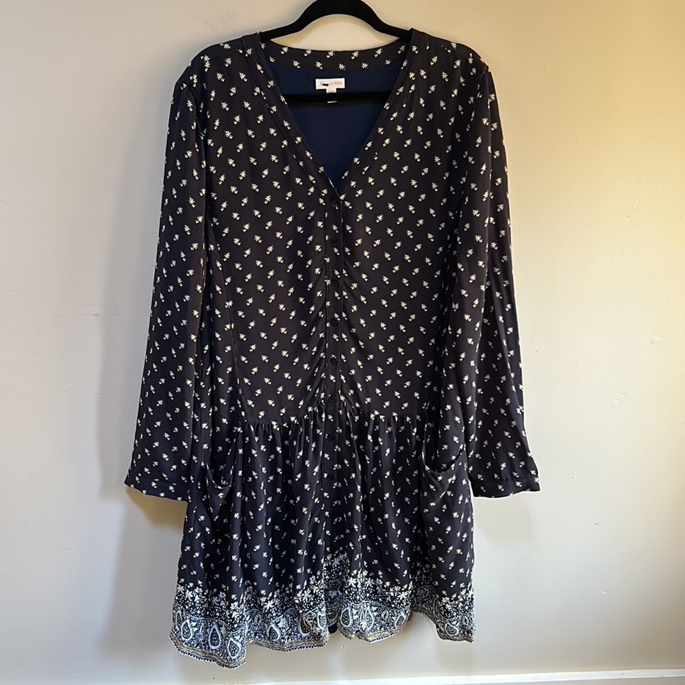 Garnet Hill ~new ~ Boho Blue Floral Dropwaist Button-Up Shirtdress in size 18